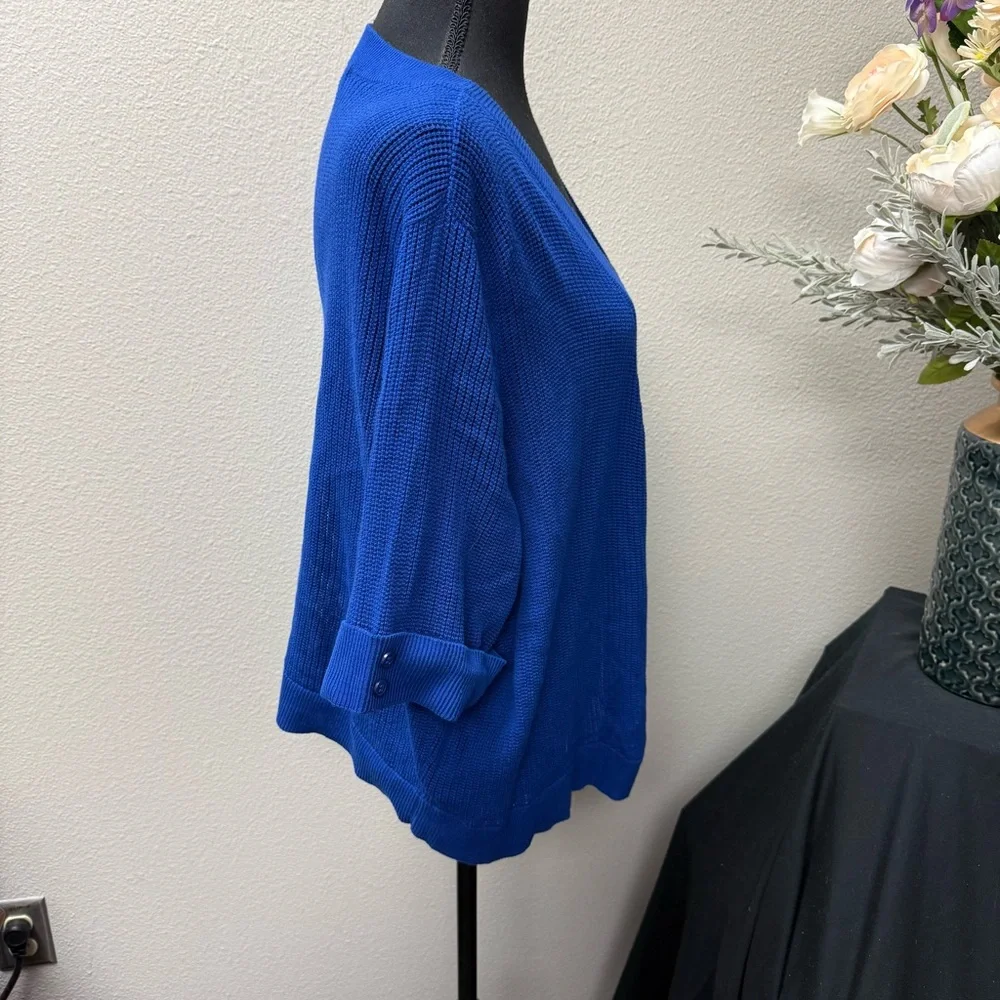 Allison Daley Plus 2X Royal Blue Open Front Knit Cardigan Lightweight Layer - Picture 4 of 7